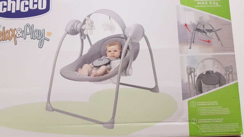 Huśtawka Chicco niemowlęca używana, stan idealny,grzechotki do wózka