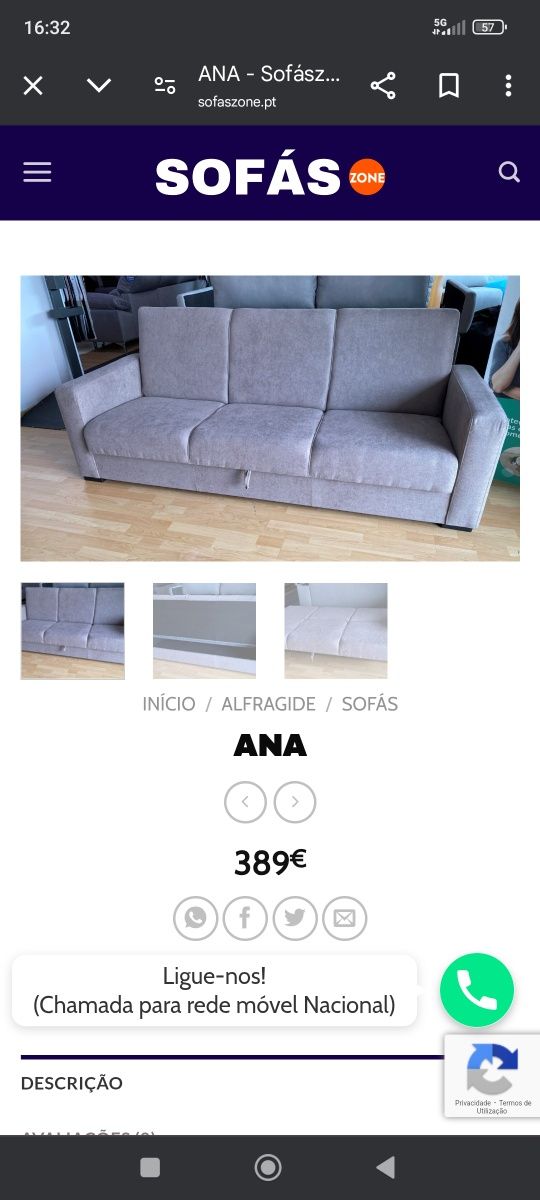 Sofá de três lugares