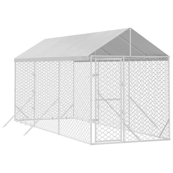 Vidaxl Kojec Dla Psa, Z Dachem, Srebrny, 2X6X2,5 M, Stal Galwanizowana