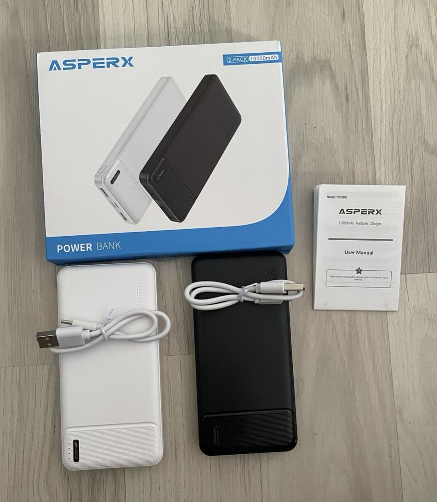 2 x przenośna ładowarka Power Bank USB C o pojemności 10 000 mAh.