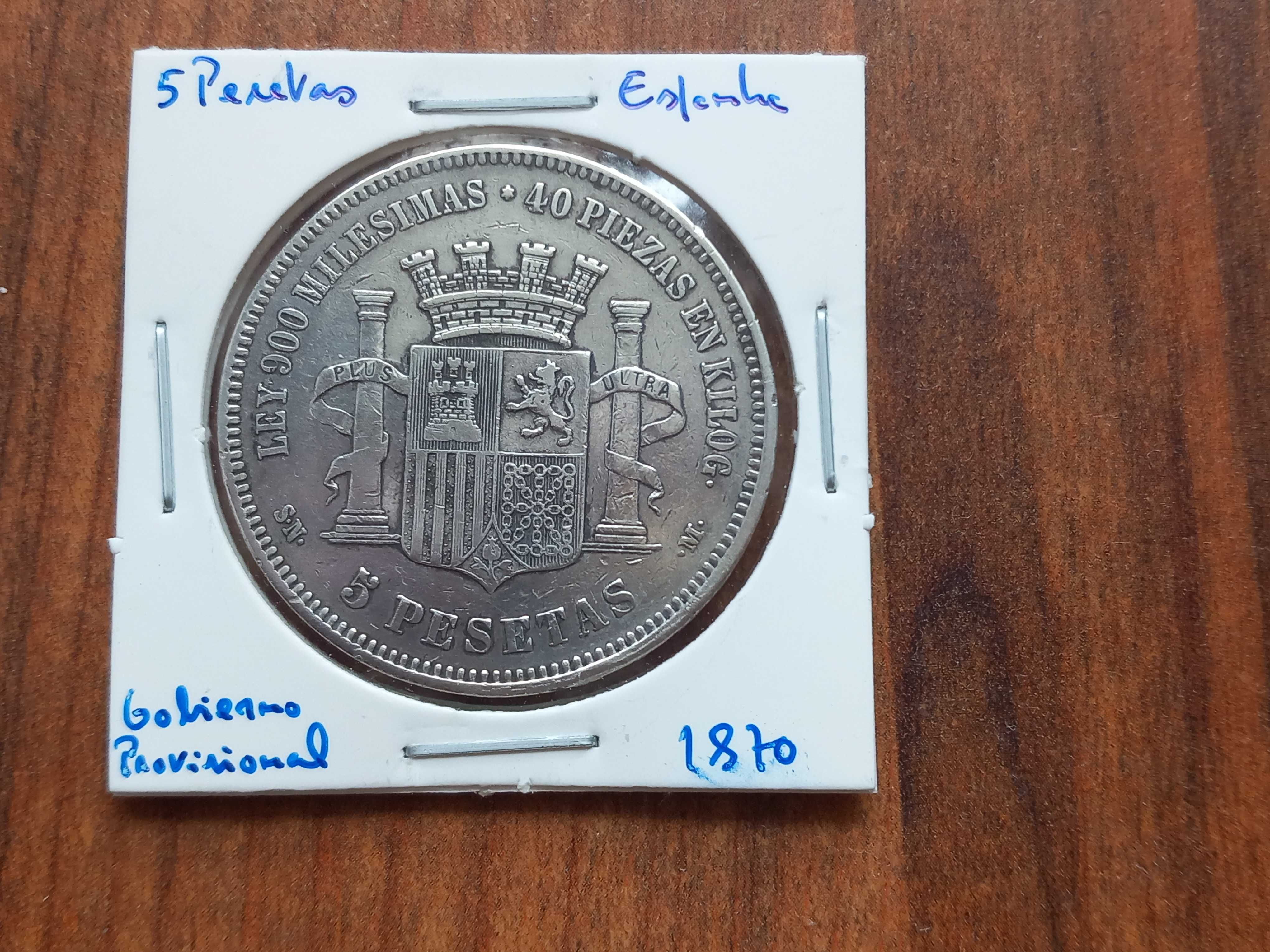 Moeda 5 Pesetas 1870 Espanha