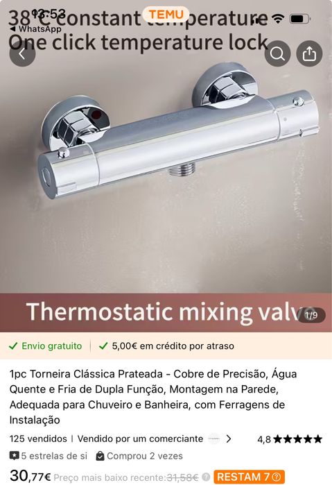 Torneira wc  duche, classica, nucleo de valvula prateada