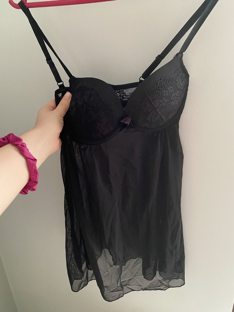 Koszulka nocna/halka czarna H&M S/36 push up