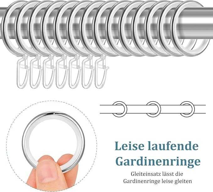 Zestaw 30 metalowych kółek z haczykami do zasłon 30 mm