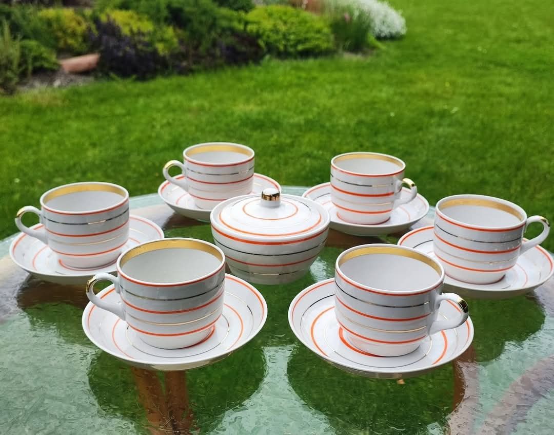 Komplet porcelanowy śniadaniowy ZSRR. Verbilki. Nowe . Vintage.