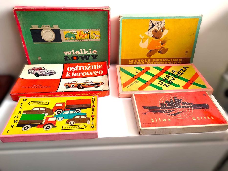 Zestaw gier planszowych z lat 70, zestaw kolekcjonerski 6 szt. vintage