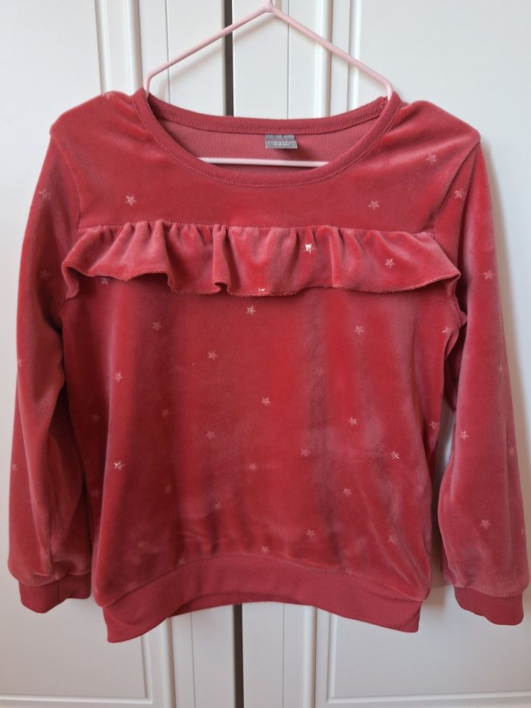 Bluza Pepco 110 116 bordowa gwiazdki falbanka welurowa