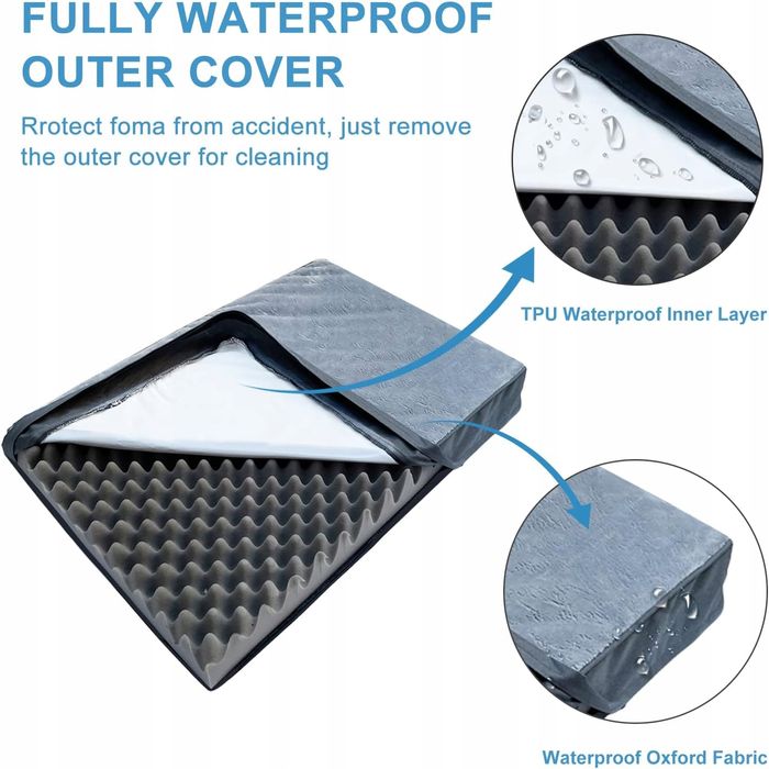 Ortopedyczne legowisko dla psów wodoodporna poduszka szara 104x74x10cm