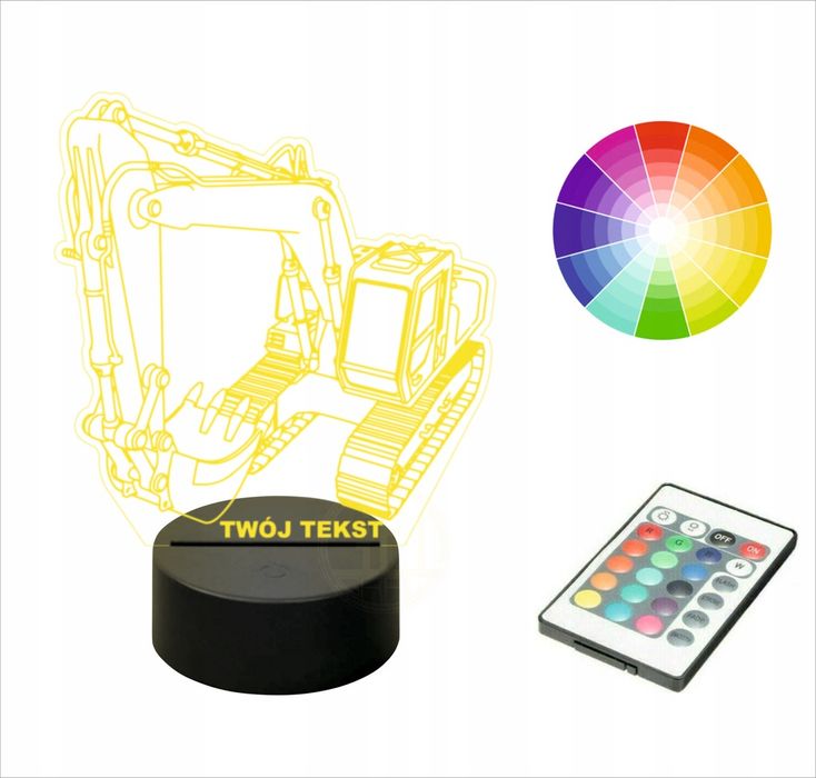 Lampka nocna na biurko 3d led imię grawer KOPARKA