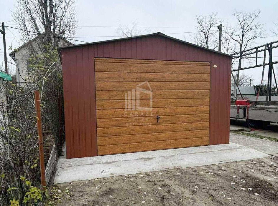 Garaż Blaszany 4,5X6M Brama Uchylna Drzwi Okno Drewnopodobny Id933