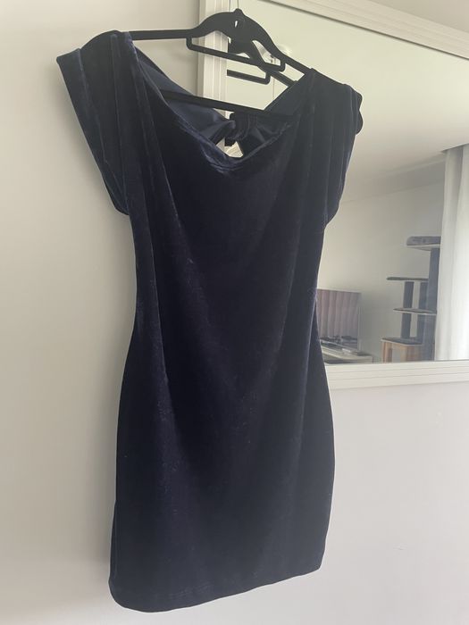 Vestido veludo Zara, tamanho S, azul marinho