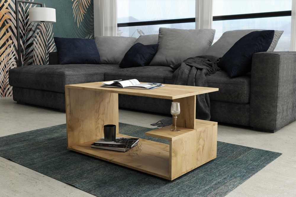 Stolik kawowy ława DAN 90cm półka sonoma biały beton dąb craft salon