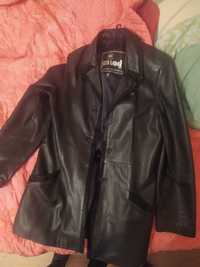 Пиджак кожаный с отделкой замши на карманах
