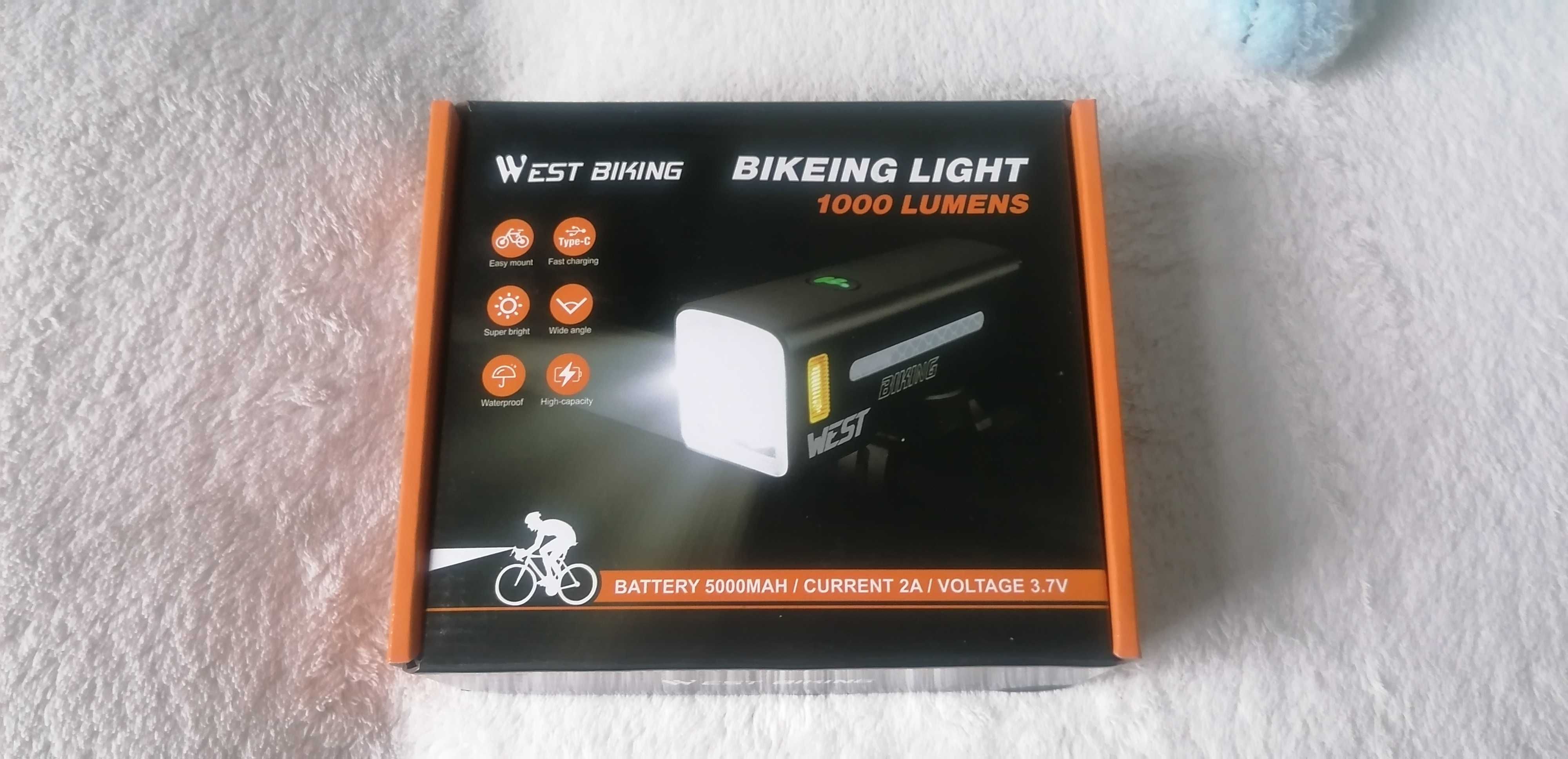 Nowa latarka rowerowa West Biking ze światłami długimi 5000mAh, mocna