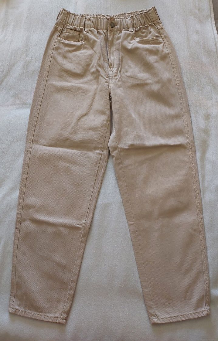 Calças Bege Mom Fit HM, T38