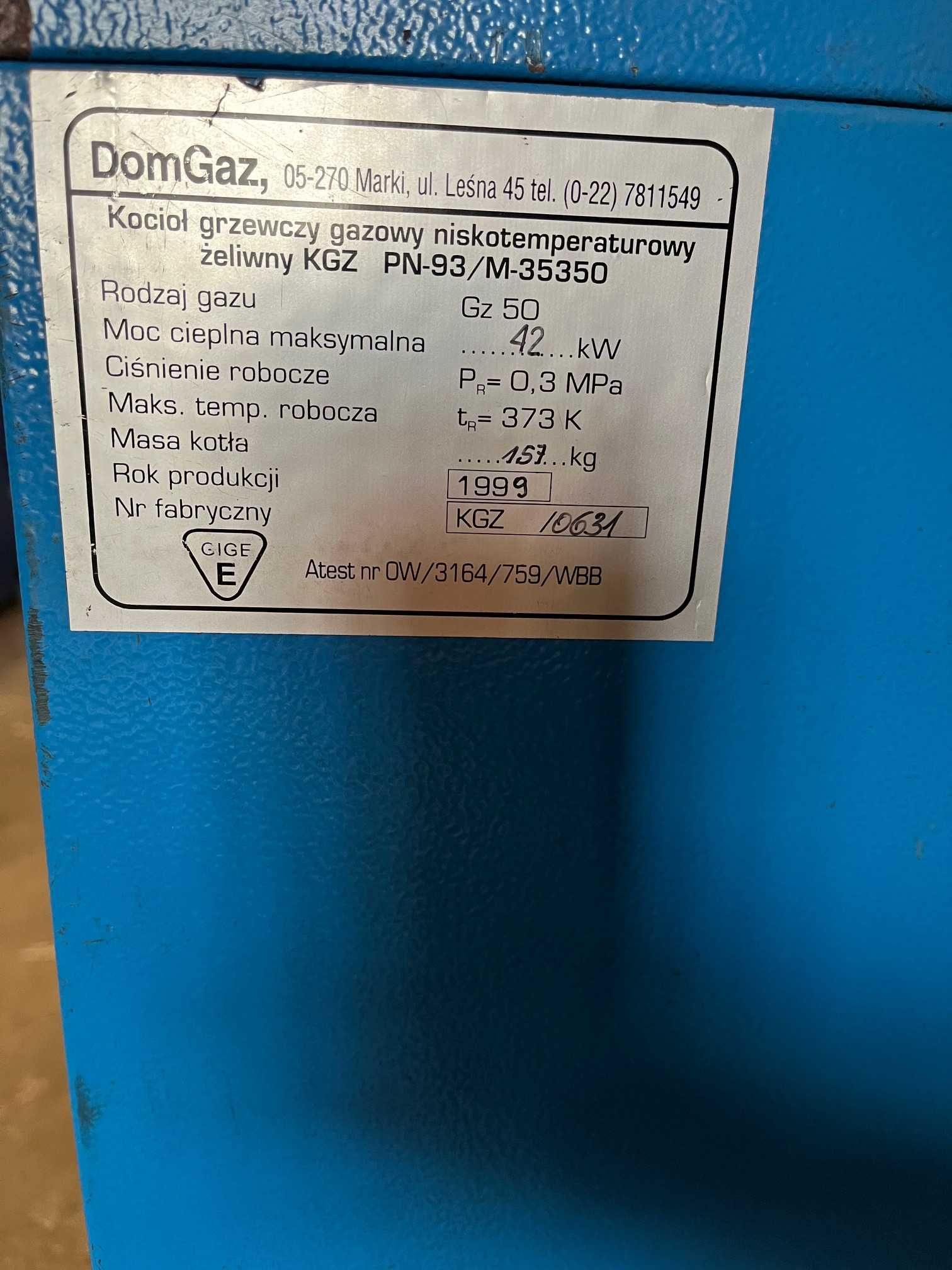 Kocioł grzewczy, gazowy, żeliwny, typ KGZ, DomGaz, moc 42kW