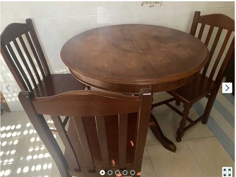 Mesa extensível madeira maciça e cadeiras