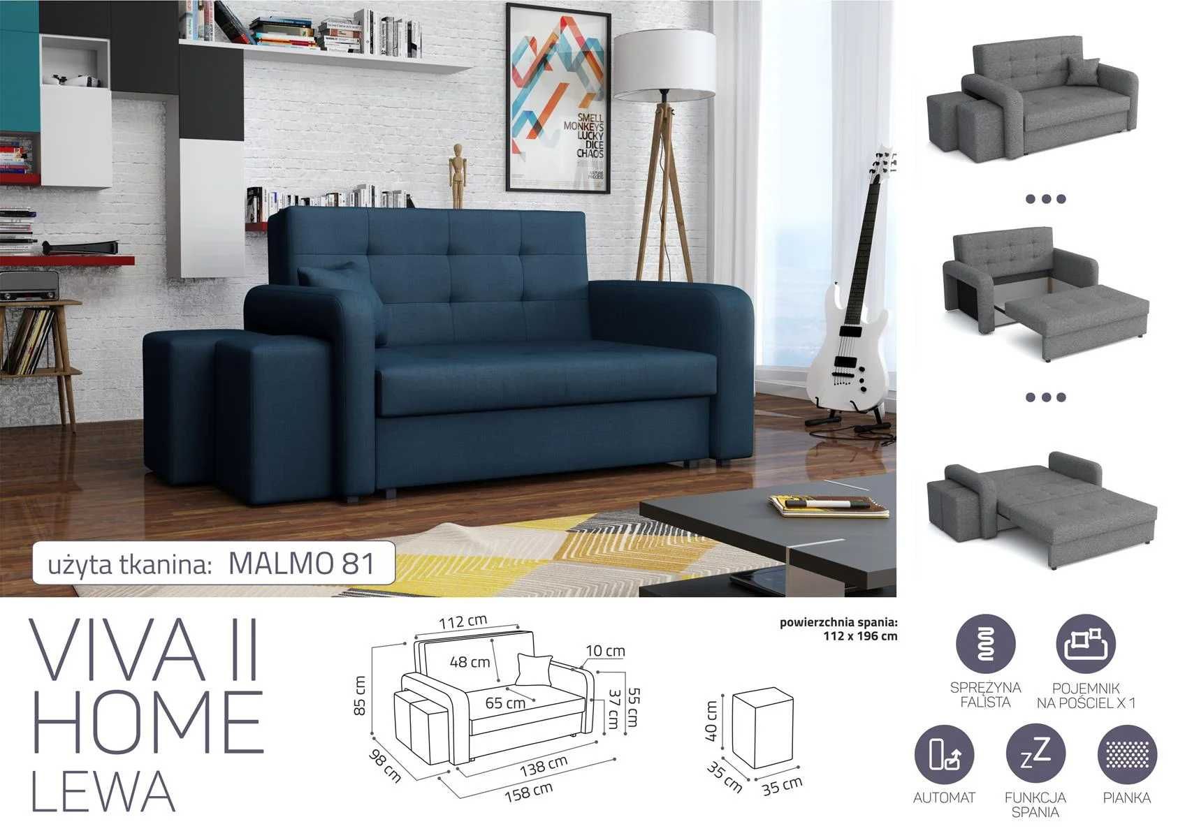 Viva 2 Home z pufami Sofa/Kanapa z funkcją spania Darmowa dostawa