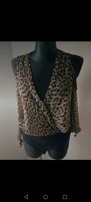 Body czarne z khaki panterka pantera cętki Vintage boho kopertowa