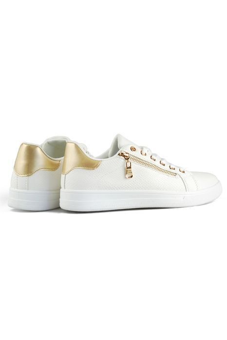 Białe Buty Sportowe Ze Złotym Zamkiem