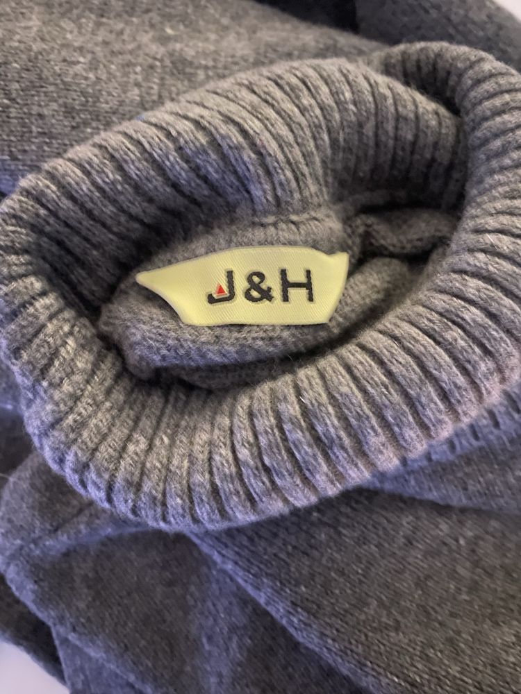 Gruby sweter z golfem szary męski golf melanż J&H XL wełniany wełna