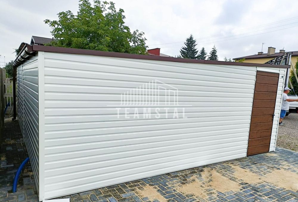 GARAŻ BLASZANY 6m x 6m poziom spad tył 2x Brama  drzwi TS252