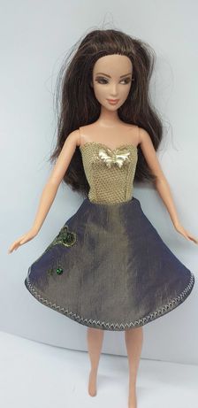 Sukienka dla lalki Barbie ubranko ZŁOTO-BRĄZOWA z motylkiem