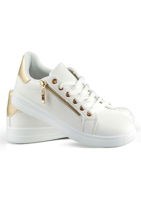 Białe Buty Sportowe Ze Złotym Zamkiem