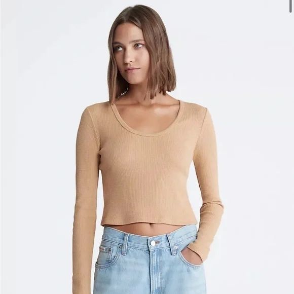 Укороченный лонгслив/джемпер с круглым вырезом Calvin Klein США