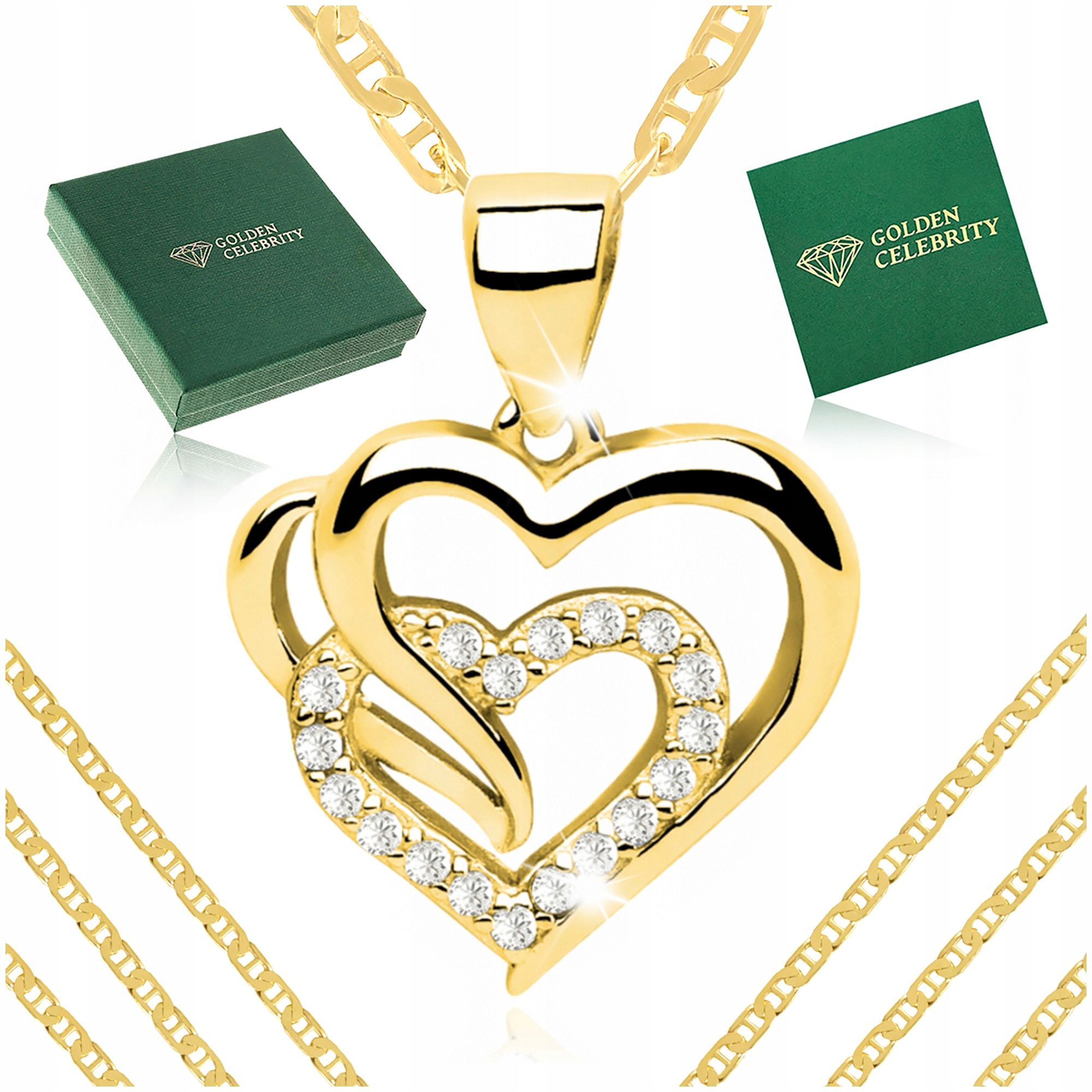 Złoty Naszyjnik Damski Gucci+serce 925/585 Prezent Dla Niej Babci, Cór