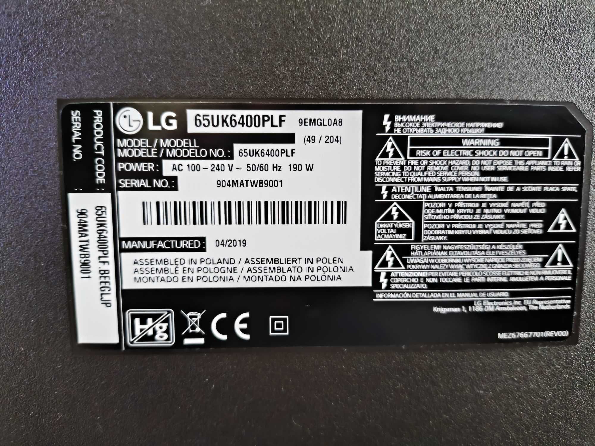 LG 65UK6400PLF Moduł Wifi włącznik taśma