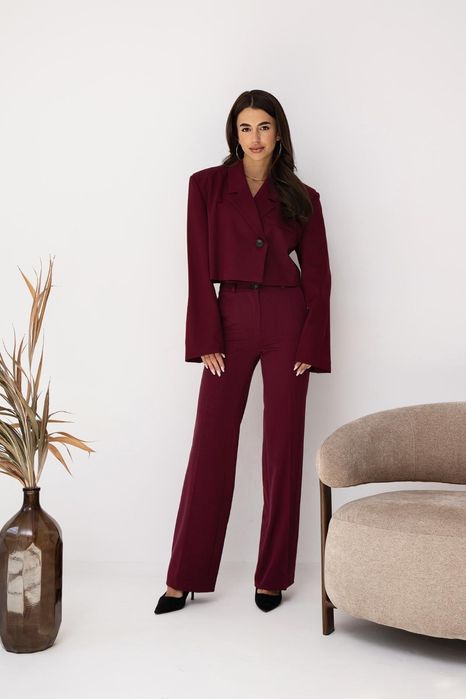 Garnitur bordowy EDAN wino marynarka krótka + spodnie S i M
