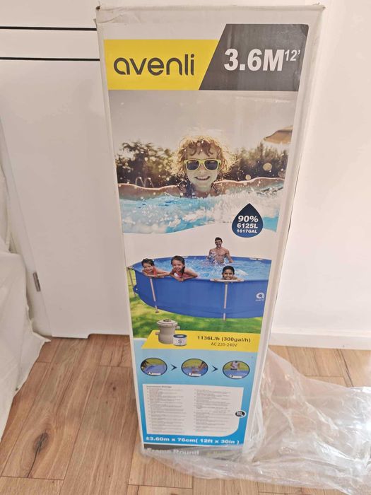 Nowy Basen ogrodowy stelażowy z pompą i filtrem  3.60Mx76cm Avenli