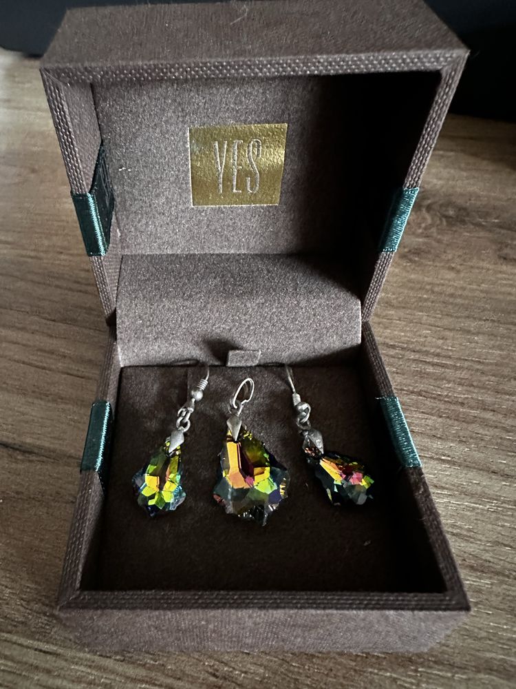Komplet bizuterii Swarovski kolczyki zawieszka srebro