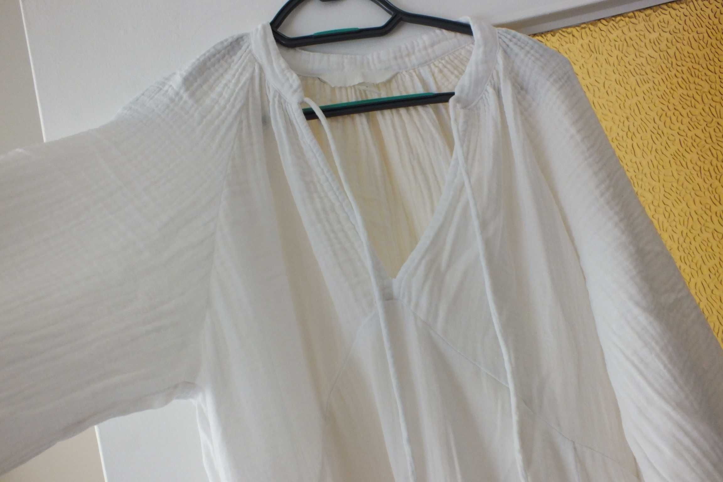 H&M biała mega długa sukienka gnieciona bawełna S jak 38/40