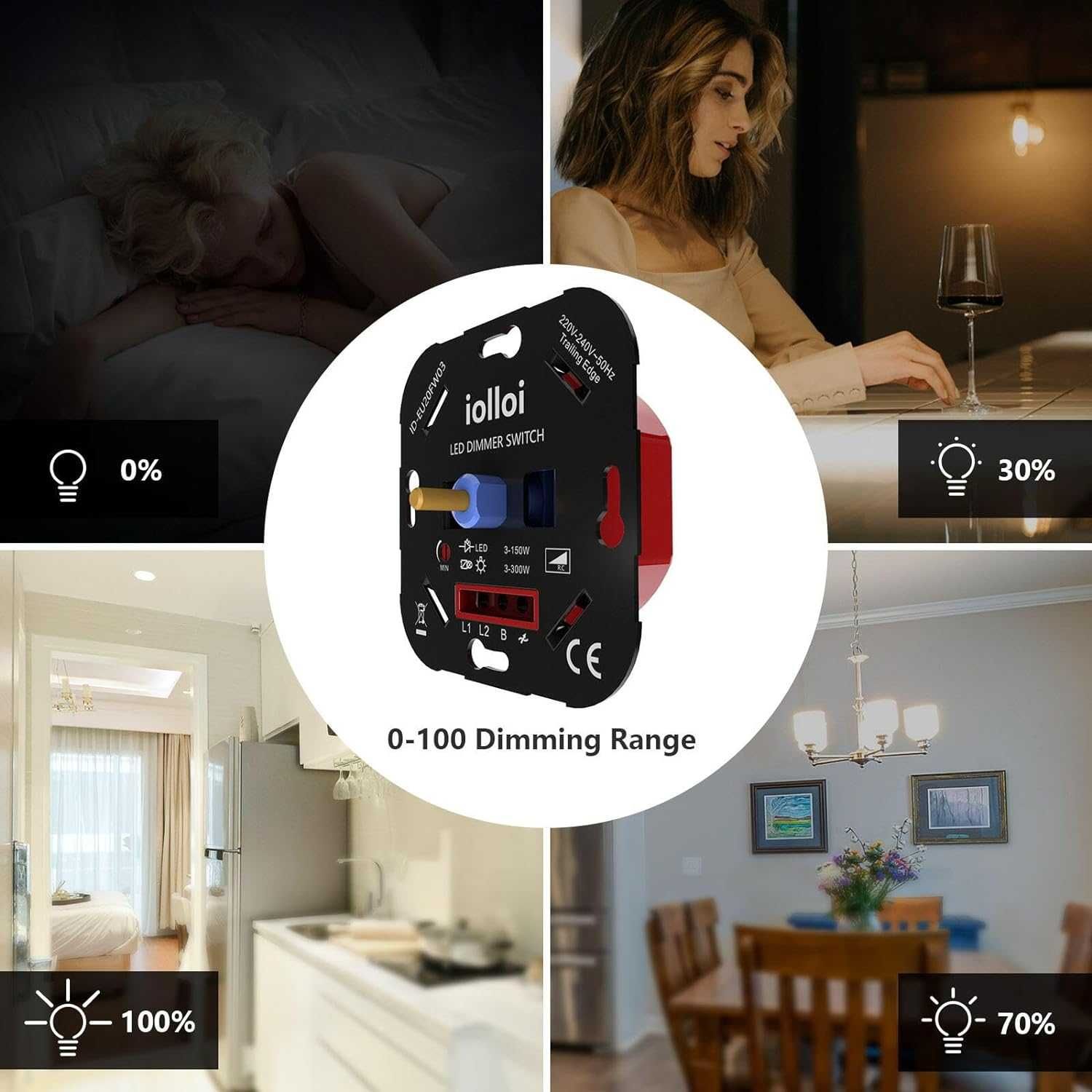 iolloi WIFI Włącznik LED, ściemniacz obrotowy, podtynkowy LED 5-250W