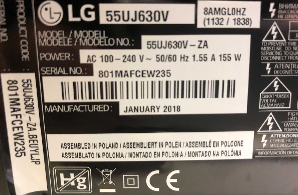 Peças para TV LG 55UJ630V