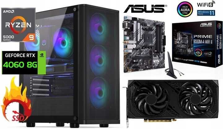 Komputer PC GAMING Ryzen 9 5900X RTX4060 DDR4 64GB SSD 2TB WiFi6 Win11