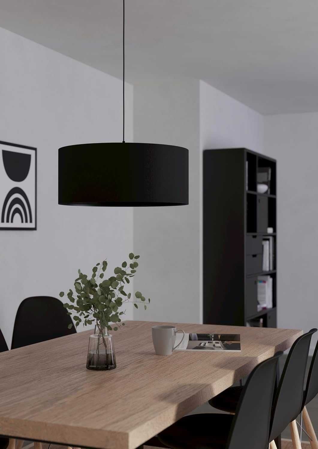 Lampa wisząca Eglo Maserlo 1-punkt E27 ze stali i tkaniny  czarna