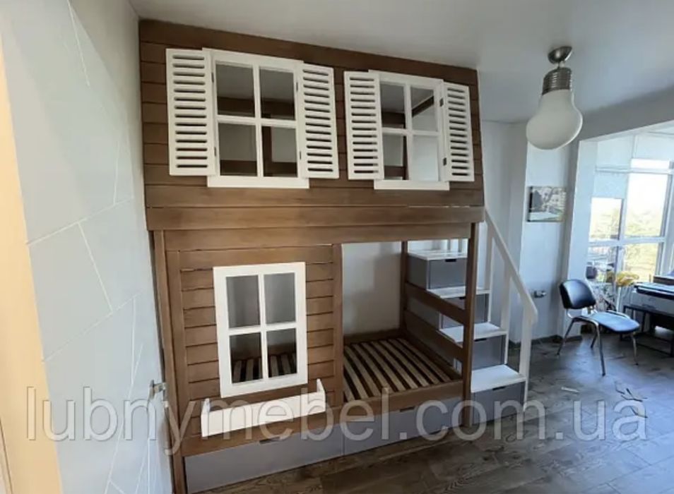 Ліжко двоярусне, двоповерхове, двухъярусная деревянная кровать Капучин