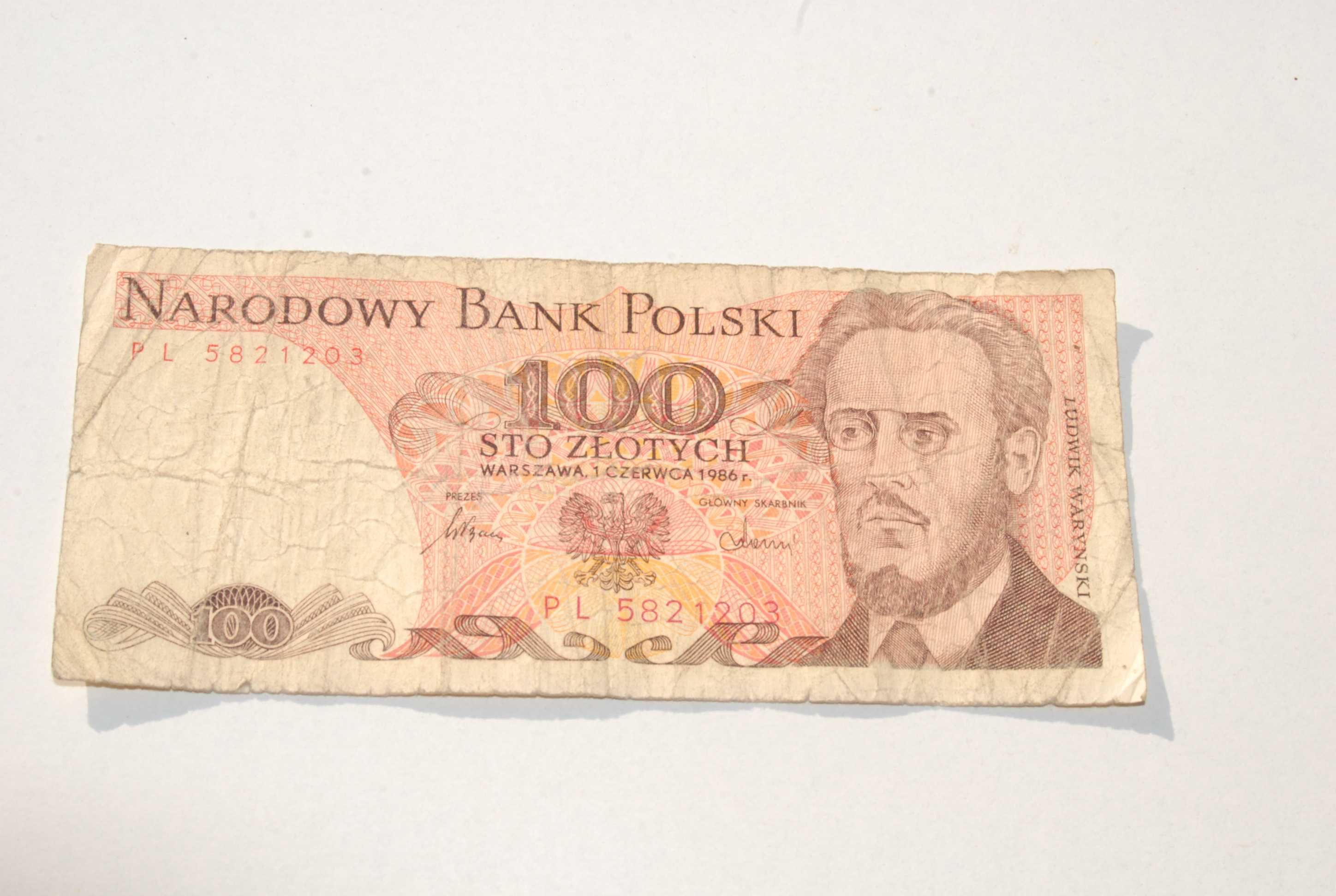 Stary banknot 100 złotych Waryński 1986 antyk