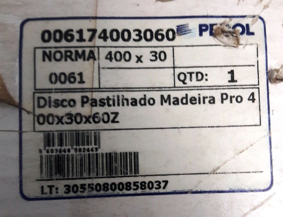 Disco Pastilhado Madeira 400x30x60Z PECOL