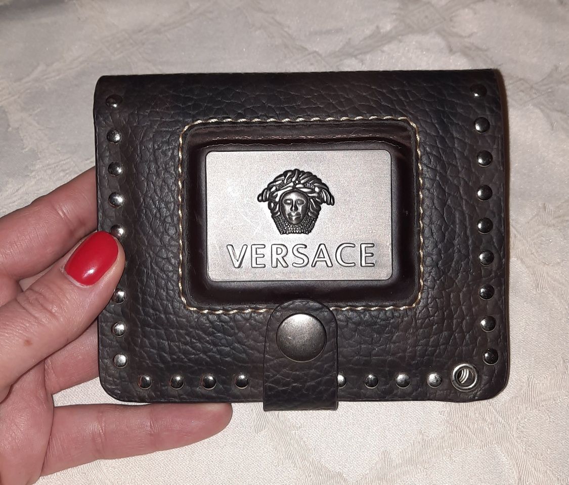 Кожаный кошелёк, органайзер, визитница в стиле Versace