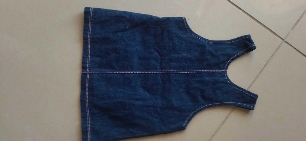 Saia jardineira de Ganga com bordado rosa-tam.3 meses-Marca 1 dó li tá
