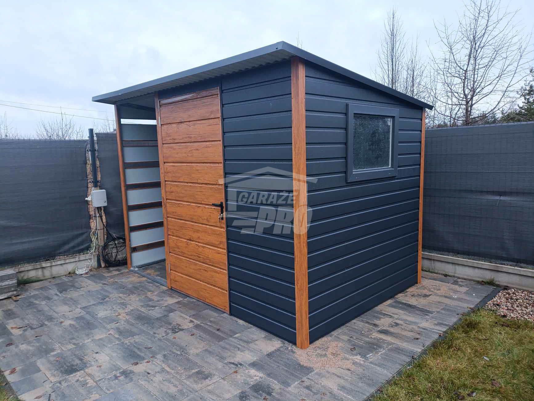 Schowek domek ogrodowy 2x2m + wiata 1m Drzwi okno dach  GP516
