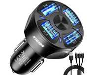 ŁADOWARKA samochodowa 4 x USB + KABEL MICRO USB lightning USB-TYP C