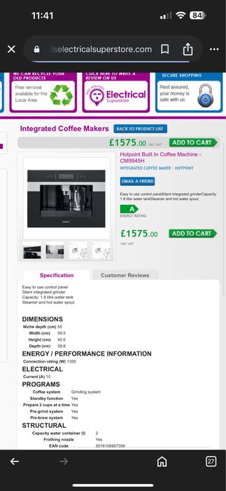 Італійська вбудована кавомашина Hotpoint нова встраиваемая кофемашина