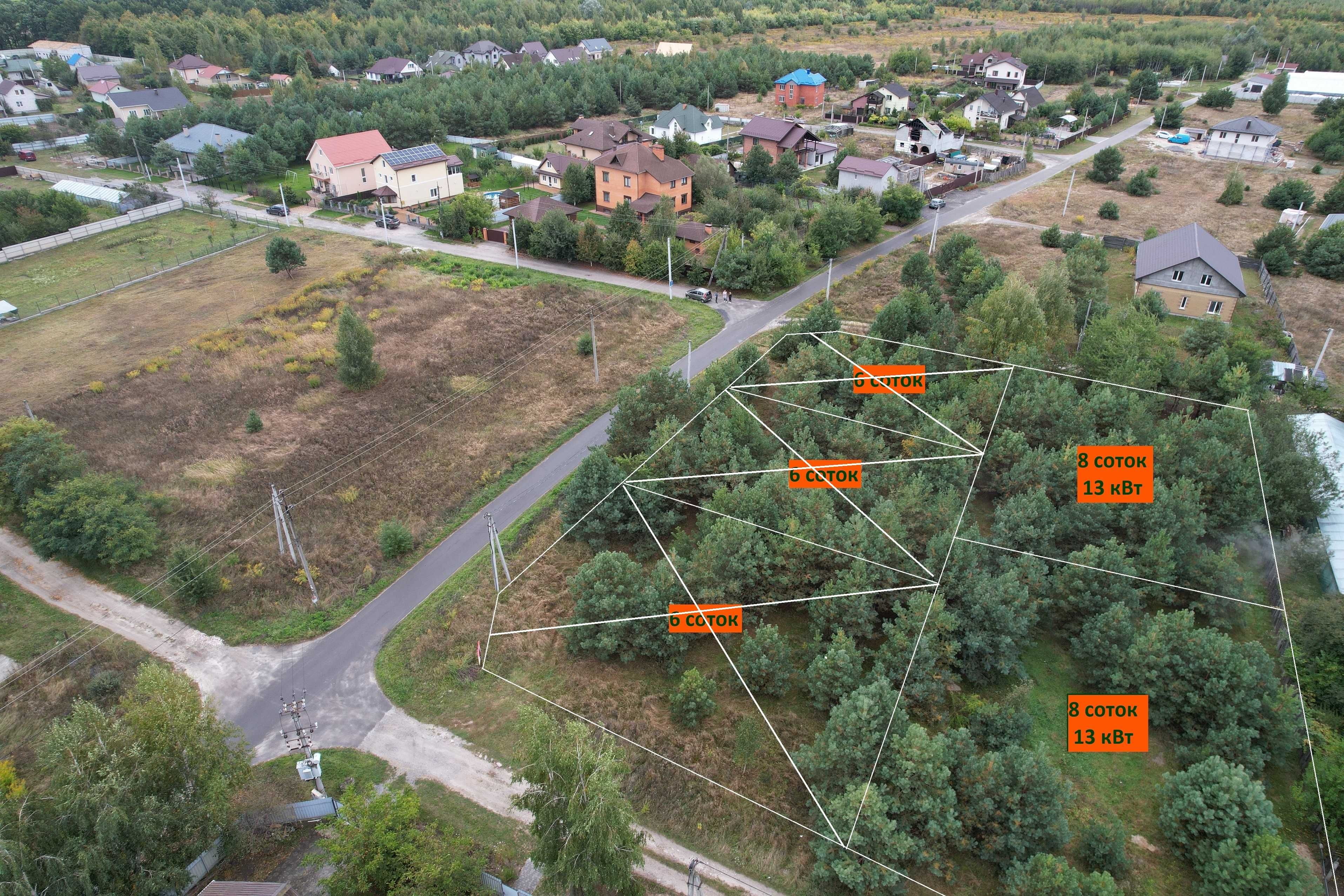 Малютянка - Глеваха Продаж ділянки 8-16 соток, 13 кВт, чудове місце