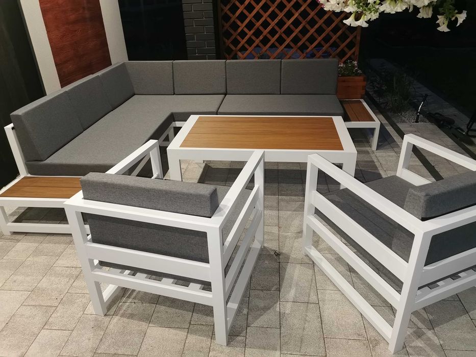 Meble aluminiowe na taras ogród zimowy na wymiar narożnik materiał UV