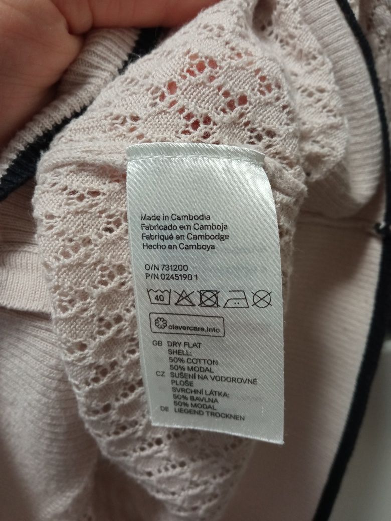 Sweterek ażurowy H&M elegancki bawełna L XL pudrowy róż beż